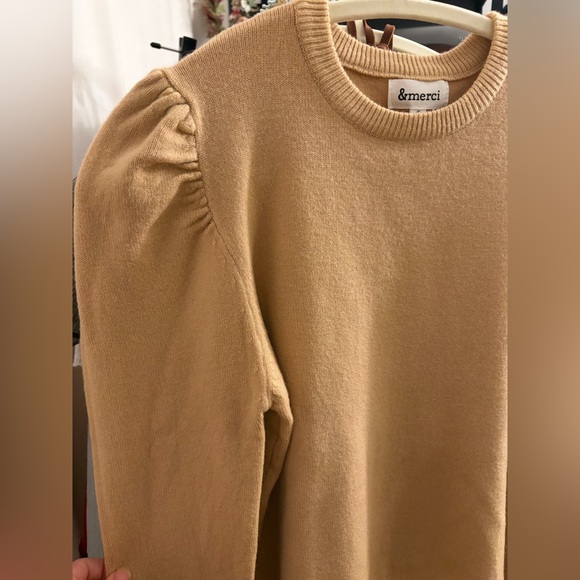 Beige Puff Sleeve Pullover Sweater - Picture 4 of 6